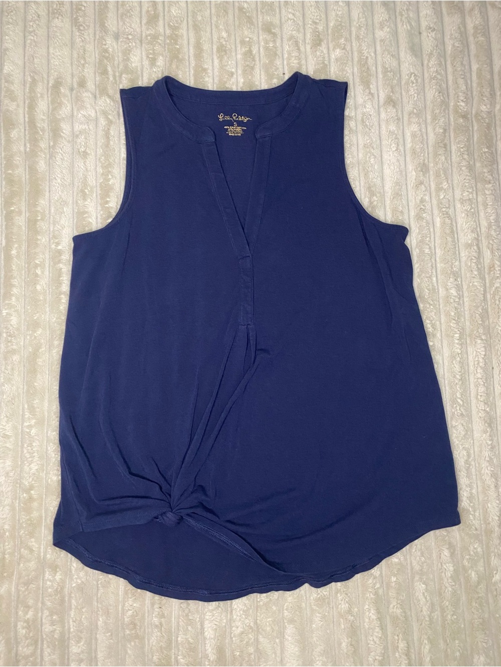 Lilly Pulitzer Navy Blue Solid Knit Front V-Neck Sleeveless Tank Top Small